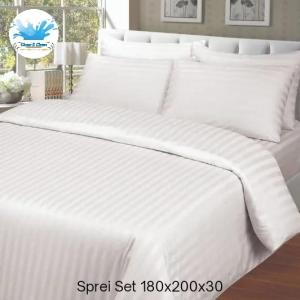 Sprei 180x200x30 Putih Salur Hotel 100% Cotton Stripe Microfitted Set - Putih