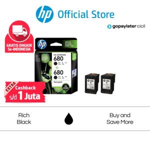 Tinta Printer HP Original 680 Hitam Black Cartridge Combo 2 Pack Warna - Black Twin-pack